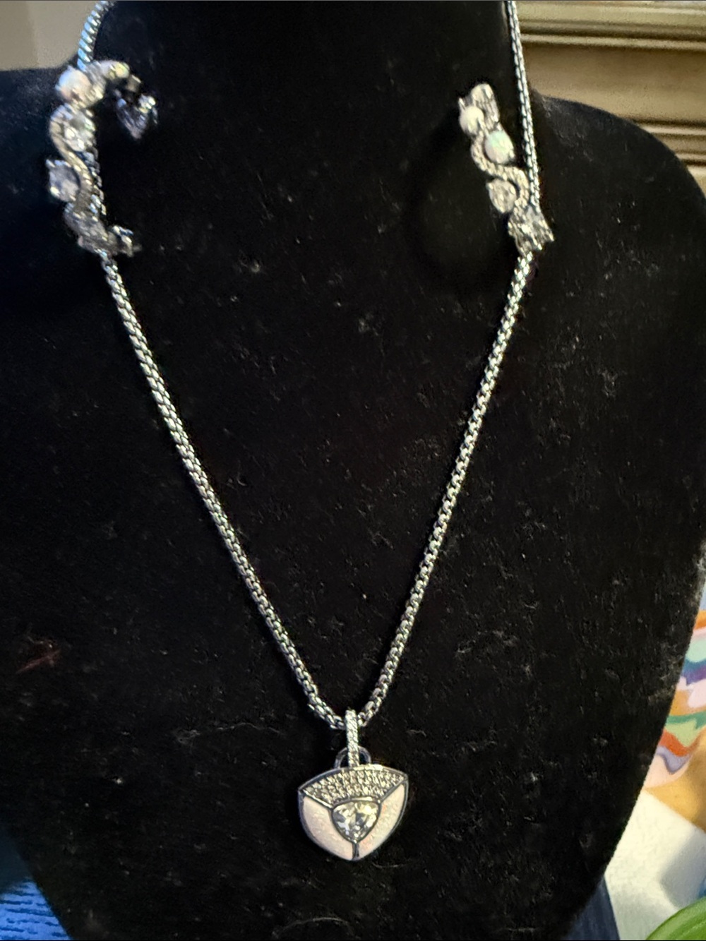 BP hematite plated opal Pendant Necklace with CZ Accents & coordinating earrings